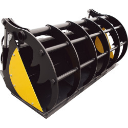 Heavy-duty grapple bucket with 2 actuators and laser-cut tines for durability