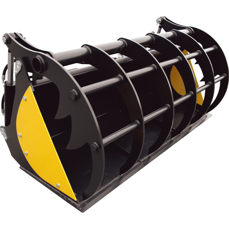 Heavy-duty grapple bucket with 2 actuators and laser-cut tines for durability Heavy-duty grapple bucket with 2 actuators and laser-cut tines for durability